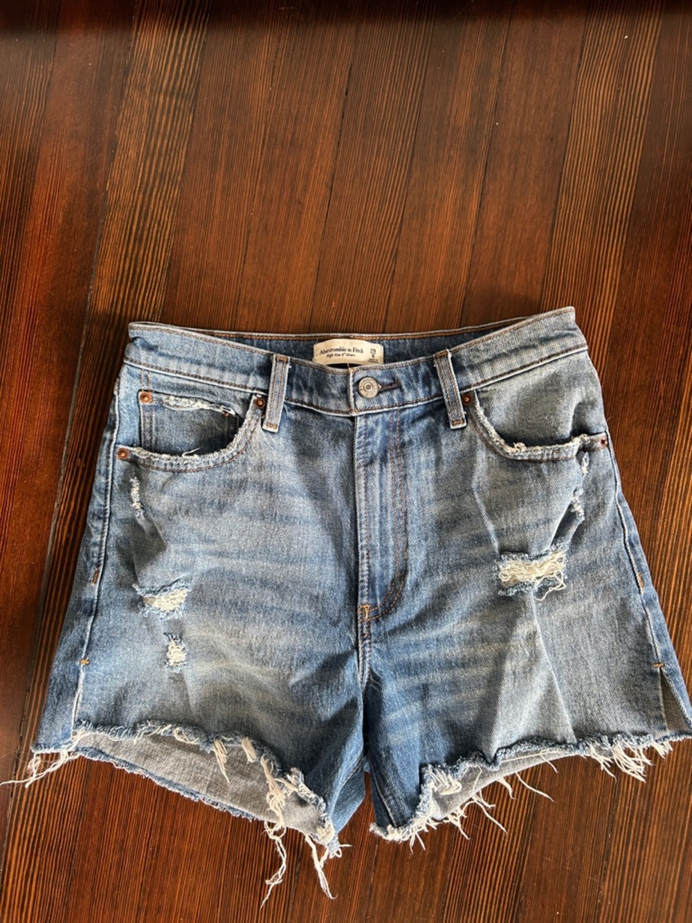 Abercrombie & Fitch Distressed Light Blue Denim Shorts